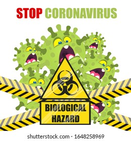Do Not Cross the Line with Biological Hazard Symbol of Cute 2019 MERS-nCoV (Middle East Respiratory Coronavirus Syndrome-Novel Coronavirus). Design Concept for Protection against Viral Pandemic