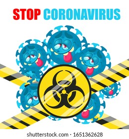 Do Not Cross the Line with Biological Hazard Symbol of Cute 2019 MERS-nCoV (Middle East Respiratory Coronavirus Syndrome-Novel Coronavirus). Design Concept for Protection against Viral Pandemic