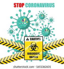 Do Not Cross the Line with Biological Hazard Symbol of Cute 2019 MERS-nCoV (Middle East Respiratory Coronavirus Syndrome-Novel Coronavirus). Design Concept for Protection against Viral Pandemic