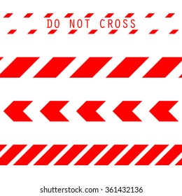 Do Not Cross The Line Caution Vector Tape. Seamless Police Warning Tape Set. Prohibiting Red Lines.