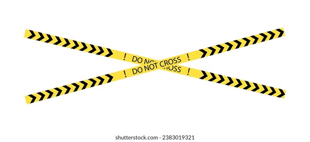 Do not cross tapes. Flat, yellow, ribbons with a cross, Do not cross ribbons. Vector icon