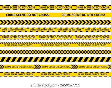 Do not cross yellow ribbon. Crime scene tape. Police warning barrier tapes for criminal accident places. Set of caution crime scene bands. Vector illustration. Seamless striped boundary lines