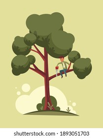 Do not cut branch you sitting proverb concept. Man is sawing a tree branch. Wrong mental action to problem solving. Vector flat cartoon illustration