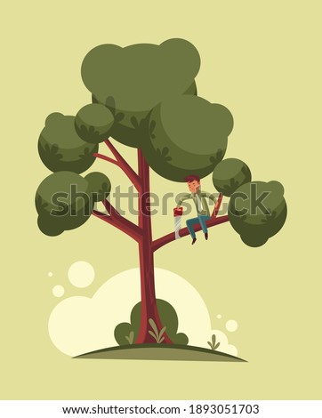 Do not cut branch you sitting proverb concept. Man is sawing a tree branch. Wrong mental action to problem solving. Vector flat cartoon illustration