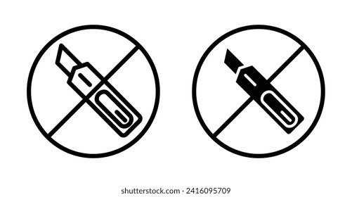 Do not cut icon set. ban cutter vector logo symbol in black filled and outlined style. danger knife use icon.