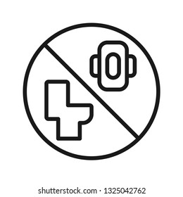 Do not deposit sanitary napkins in toilet icon. Stroke outline style. Line vector. Isolate on white background.