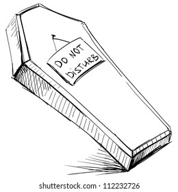 Do not disturb coffin isolated on white. Hand drawing sketch vector illustration