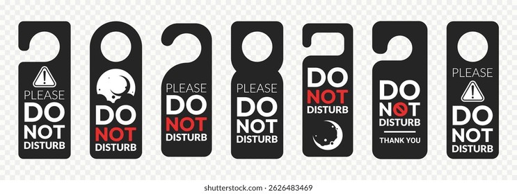 Do not disturb door hanger signs of hotel room. Please do not disturb hotel design black color. Vector illustration