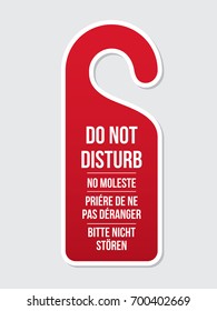 Do not disturb door hotel sign. Different languages. Door hanger. Concept of needing privacy. Classic design