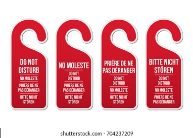 Do not disturb door hotel signs. Different languages. Door hanger. Classic design