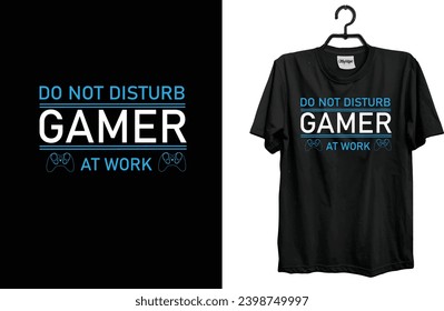 Do not disturb gamer at work t-shirt design, Stylish t-shirt and apparel trendy design with glitchy gamepad, typography, print, vector illustration. Global swatches.