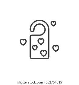 Do not disturb hanger. Door tag with hearts line icon, outline vector sign, linear pictogram isolated on white. Symbol, logo illustration