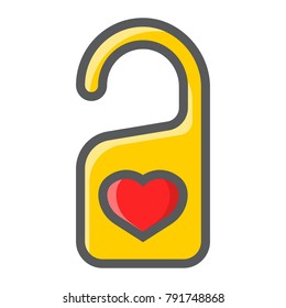 Do not disturb with heart filled outline icon, valentines day and romantic, door hanger sign vector graphics, a colorful line pattern on a white background, eps 10.