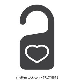 Do not disturb with heart glyph icon, valentines day and romantic, door hanger sign vector graphics, a solid pattern on a white background, eps 10.