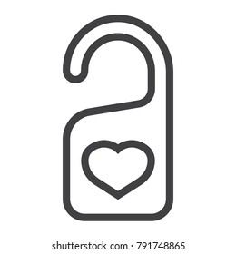 Do not disturb with heart line icon, valentines day and romantic, door hanger sign vector graphics, a linear pattern on a white background, eps 10.