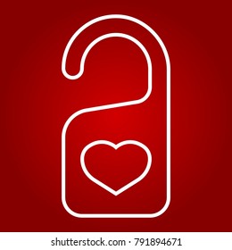 Do not disturb with heart line icon, valentines day and romantic, door hanger sign vector graphics, a linear pattern on a red background, eps 10.
