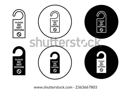 Do not disturb icon. keep silence and not disturb message card hanger symbol set. Room door hang tag of keep quiet while sleep vector line sign.