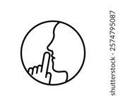 do not disturb icon, please do quiet, pssst or shhh gesture lips, silence or secret, keep shut mouth, line symbol on white background - editable stroke vector