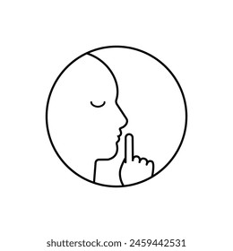 do not disturb icon, please do quiet, pssst or shhh gesture lips, silence or secret, keep shut mouth, line symbol on white background - editable stroke vector