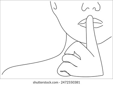 no molestar icon, por favor hacer silencio, pssst o shhh gesto labios, silencio o secreto, mantener la boca cerrada, línea símbolo en el fondo blanco - Ilustración vectorial de trazo editable