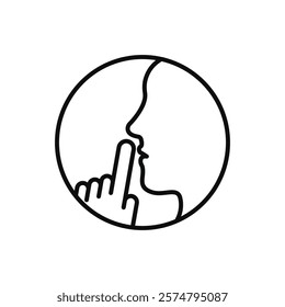 do not disturb icon, please do quiet, pssst or shhh gesture lips, silence or secret, keep shut mouth, line symbol on white background - editable stroke vector