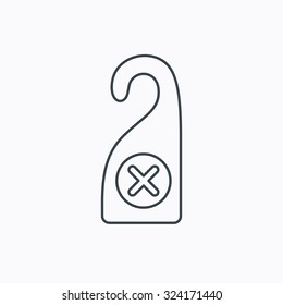 Do not disturb icon. Sleep door hanger sign. Hotel maid service symbol. Linear outline icon on white background. Vector