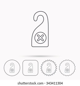 Do not disturb icon. Sleep door hanger sign. Hotel maid service symbol. Linear circle, square and star buttons with icons.