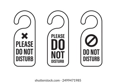 No molestar - signos monocromáticos. Conjunto de etiquetas de suspensión de puerta de hotel. Mensajes, por favor no molesten. Diseño en colores blanco y negro. Ilustración vectorial plana