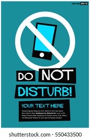 Do Not Disturb No Sign On Smart Phone  (Flat Style Vector Illustration Poster Design) With Text Box Template