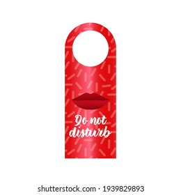 Do Not Disturb. Red Hang Door Sign. Modern Flat Vector Illustration. Red Lips. Hotel Service Card.