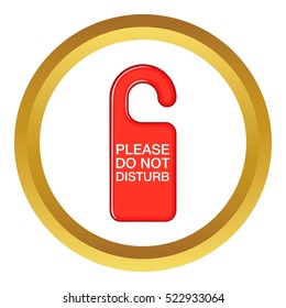 Do not disturb red sign vector icon in golden circle, cartoon style isolated on white background