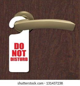 Do Not Disturb Sign With Door Handle And Wooden Background With Gradient Mesh, Vector Illustration