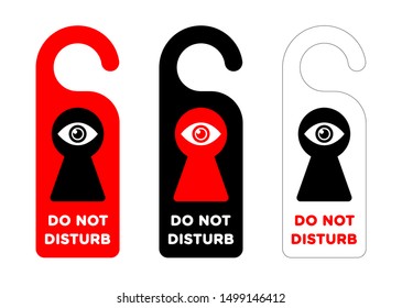 Do Not Disturb sign. Hotel door hanger. Door warning messages isolated on white background. Please do not disturb. Vector set of unique door hangers. Door hanger mockup. Alert sign.