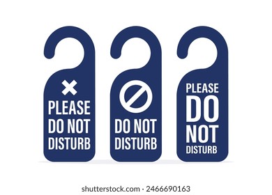 Do Not Disturb Sign. Hotel Door Hanger Tags. Messages please do not disturb. Design in trendy blue colors. Flat vector illustration