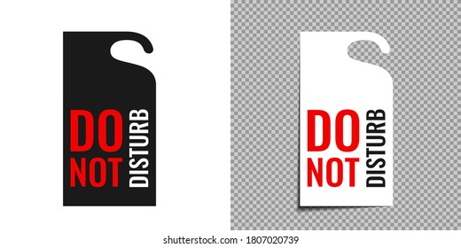 Do Not Disturb sign, icon, sign on white and transparent background. Hotel door hanger paper black and white card. Vector illustration