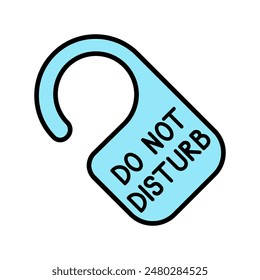 Do not disturb sign icon. Blue door hanger, hotel privacy, quiet room, no interruption, rest, relaxation, silence.