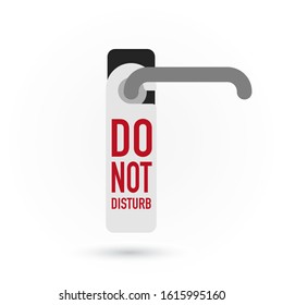 Do not disturb sign. Signboard with sample text hanging on blue door knob. Flat color style vector icon. Elements of web design for business.