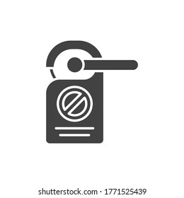 Do not disturb tag black glyph icon. Hotel service sign. Time relax concept. Pictogram for web page, mobile app, promo. UI UX GUI design element.