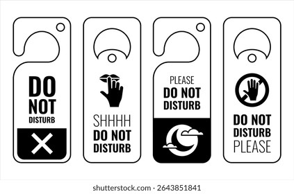 Do not disturb tag black-white, please do not disturb collection bw colour, warning symbol on door, busy tag in hotel, Icon, vector, symbol, monochrome