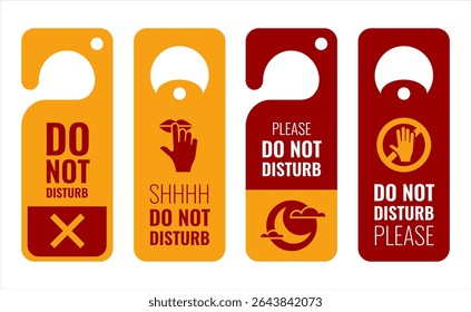Do not disturb tag, please do not disturb collection, warning symbol on door, busy tag in hotel, Icon, vector, symbol