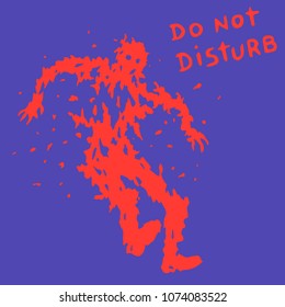do not disturb text. zombie soldier silhouette. vector illustration. horror genre.