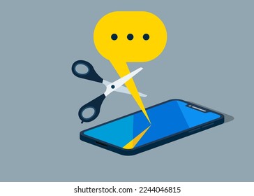 Do not disturb. Uses scissors to cut out the message. Block unwanted messages, filter messages from unknown senders. Flat vector illustration.