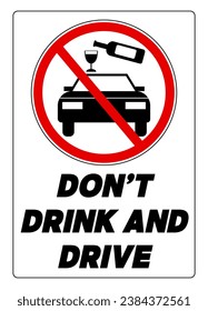 Do not drink and drive. Prohibition sign, with bottle pouring alcohol beverage in a glass over a sport car. Text below.