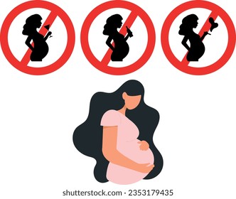 Do not drink and smoke sign for pregnant women.flat vector illustration.