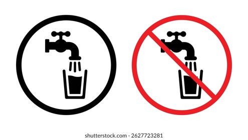 Do Not Drink Water Icon Set - Tap Water Warning Sign, Drinkable Water Symbol Vector