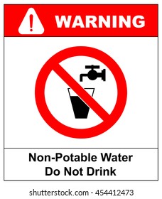 Do not drink water prohibition sign. vector illustration Glass of water and valve. Non-potable water warning sign. Tap water