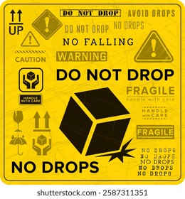 Do Not Drop. Fragile Items. Packaging Symbol. Sign and Label Indicating That Items Must Be Handled Carefully. No Drops - Vector Symbol.