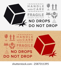 Do Not Drop. Fragile Items. Packaging Symbol. Sign and Label Indicating That Items Must Be Handled Carefully. No Drops - Vector Symbol.