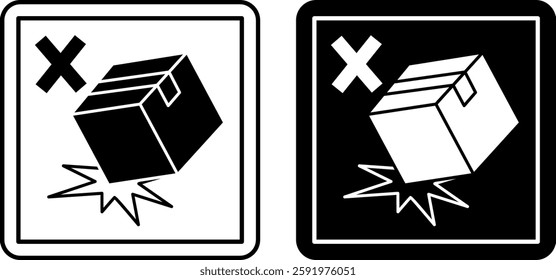 Do Not Drop Signs. Labels for Cardboard Packaging. Black and White Vector Icons. Logistics. Warning Symbol, Handle with Care.