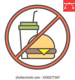 Do not eat color line icon, prohibition and no eat, no fast food vector icon, vector graphics, editable stroke filled outline sign, eps 10